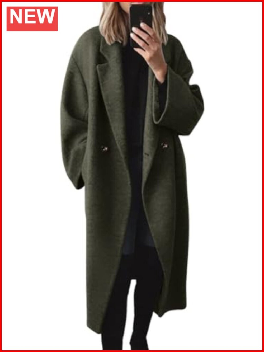 Wool Blend Double Breasted Notch Lapel Long Trench Coat Overcoat